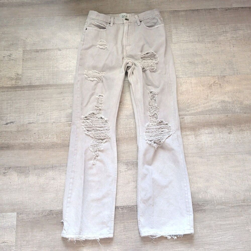 BDG Jeans Womens 28 Beige Denim High Rise Skate Fit Urban Outfitters Distressed